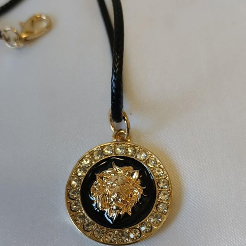 Lion Head Pendant with Cord Gold and Black, New