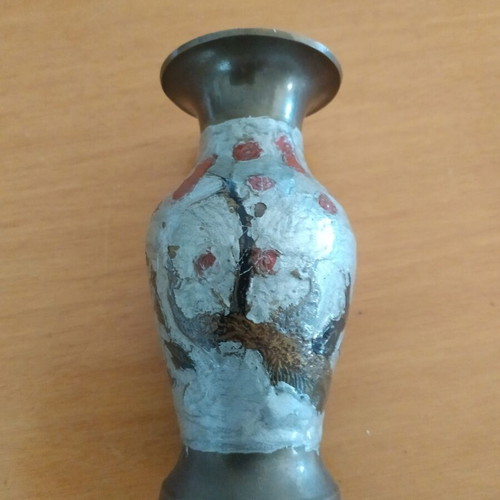 Vintage brass vase with painting