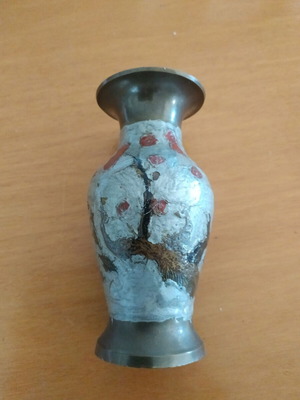 Vintage brass vase with painting