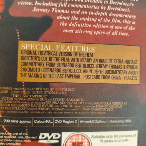 The Last Emperor DVD 2 disc special edition like new