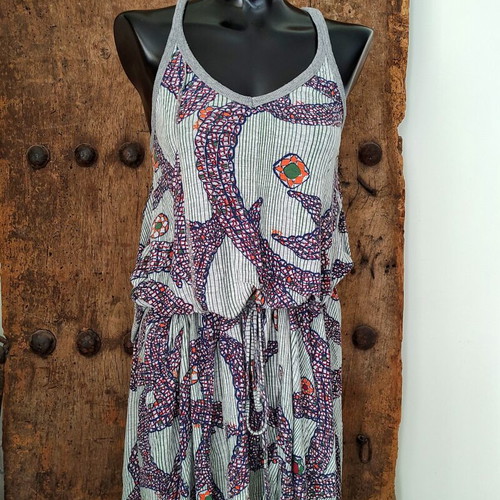 LAK printed asymmetric midi dress with racerback and handkerchief hem
