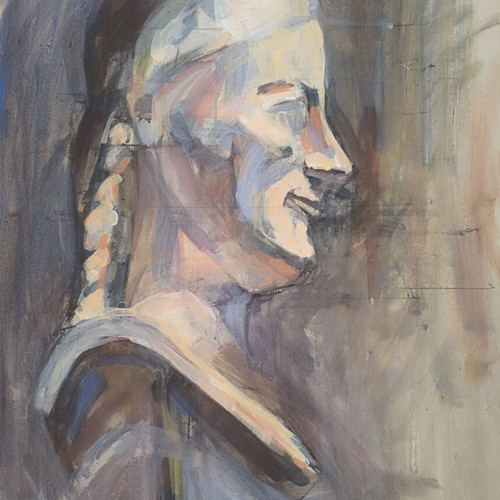 Original Acrylic Painting on Cardboard Kouroi Head Rampin like new 70x50 cm