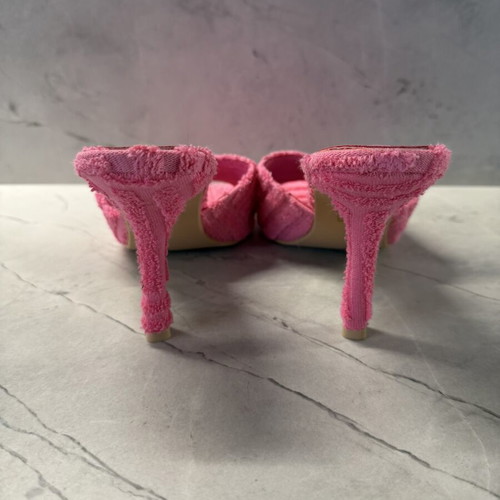 Barbie Pink Terry Towelling Square-Toe Heeled Mules Size 38 New