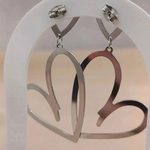 Steel Long Heart Earrings new, silver