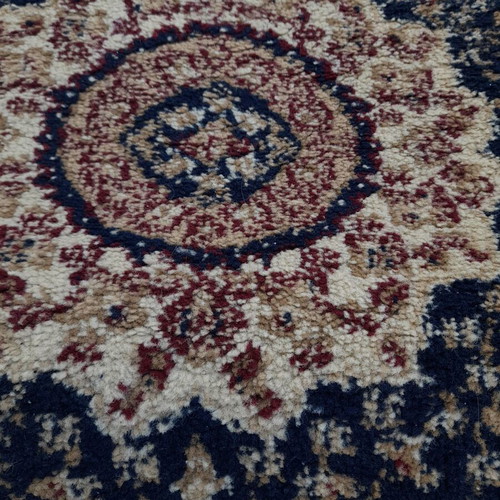 Rug set used, 3 pieces, blue beige with burgundy, thick pile