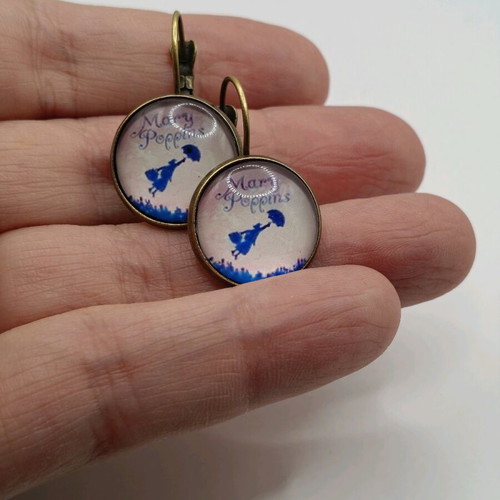 Mary Poppins earrings blue and purple, new