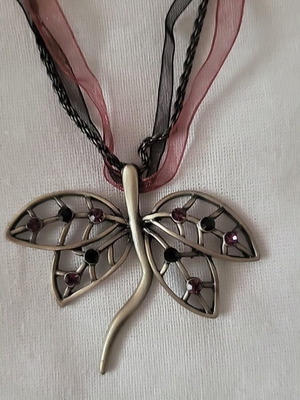 Butterfly silver necklace like new with decorative stones and chain