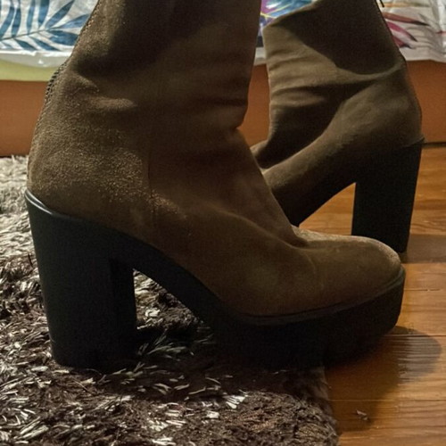 Stella brown suede boots with warm lining, 11cm heel