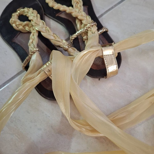 Fabric sandals size 38 used, yellow with gold details