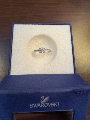 Swarovski Silver-Tone Solitaire Crystal Ring Size 52 with Box