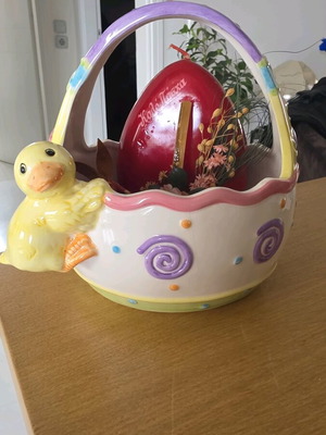 Vintage ceramic Easter basket used with decorations
