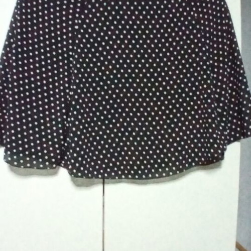 Black Short Skirt with White Polka Dot Pattern and Bow Tie, Like New