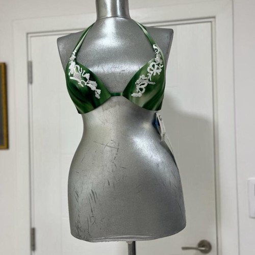 Parah Swimsuit Bikini Top Size Cup B UK10 USA 32 New Green Sequins