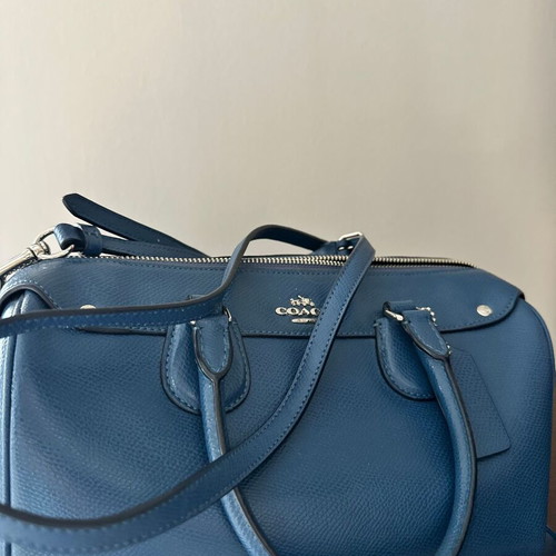 Coach Bennett Satchel leather handbag like new blue with silver details