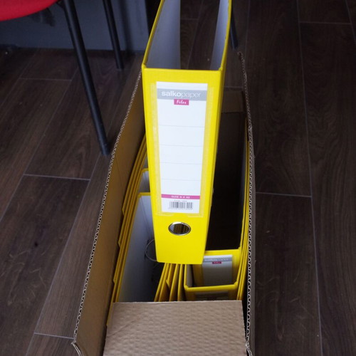 Salco yellow plastic 8x32 binders new, pack of 47 boxes