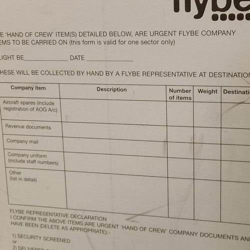 Flybe Hand of Crew Declaration Item new, collectible aviation block