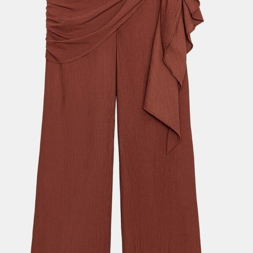 Zara pants with scarf tie, new, size L, brown and red