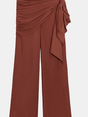 Zara pants with scarf tie, new, size L, brown and red