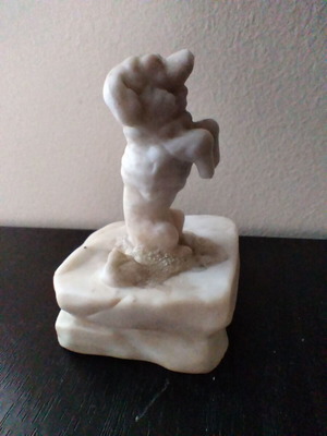 Figurine with dog used, vintage biscuit porcelain