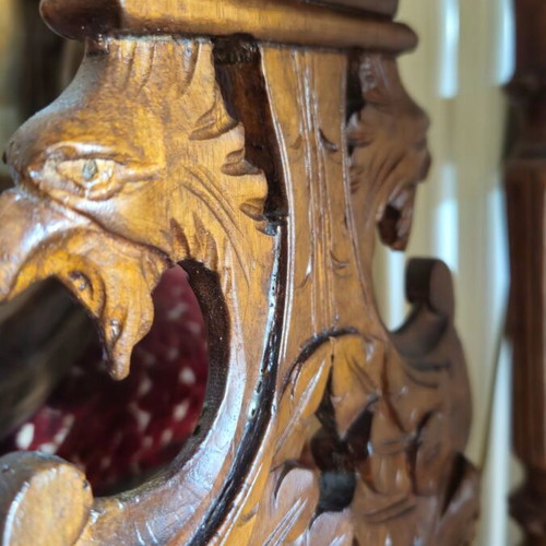 Antique wooden carved table used, solid wood, late 19th century