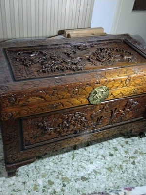 Solid wood carved chest like new