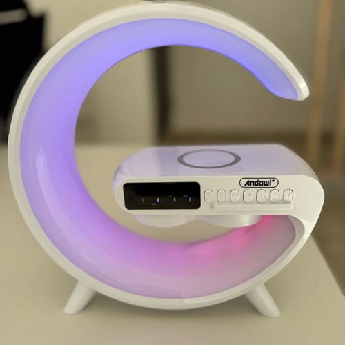 Andowl Bluetooth 4-in-1 Speaker with Wireless Charger, Alarm Clock and Clock like new