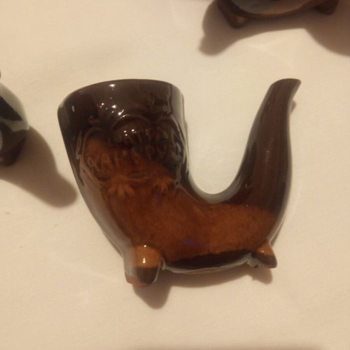 Ceramic pitcher set with 6 cups, brown glossy finish, like new