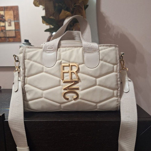 FRNC shoulder bag like new, ecru satin waterproof material