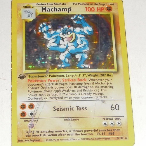Pokemon Machamp Holo Card 8/102 Base Set used
