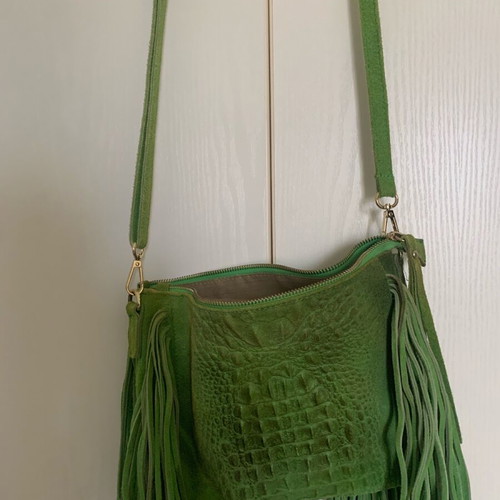 Green crossbody bag with fringes Haralas like new