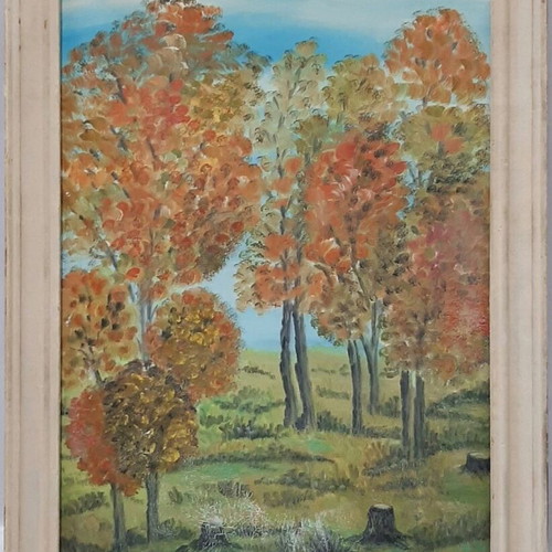 Oil painting on fiberboard used, autumn trees by Rimma Azati