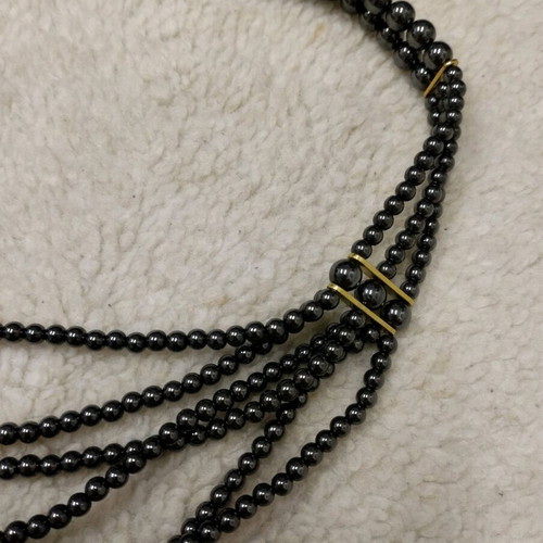 Hematite necklace and clip-on earrings new, gray and gold