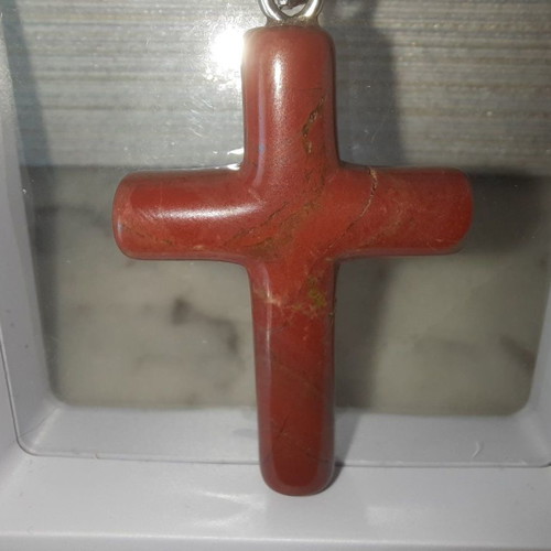 Cross made of natural red jasper stone new, size 28x40mm