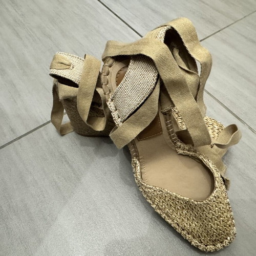 Zara platform sandals with ankle ties, beige, size 38