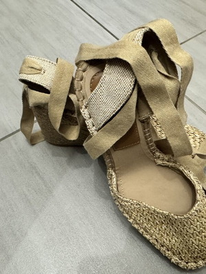 Zara platform sandals with ankle ties, beige, size 38
