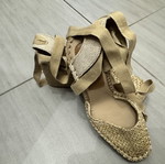 Zara platform sandals with ankle ties, beige, size 38
