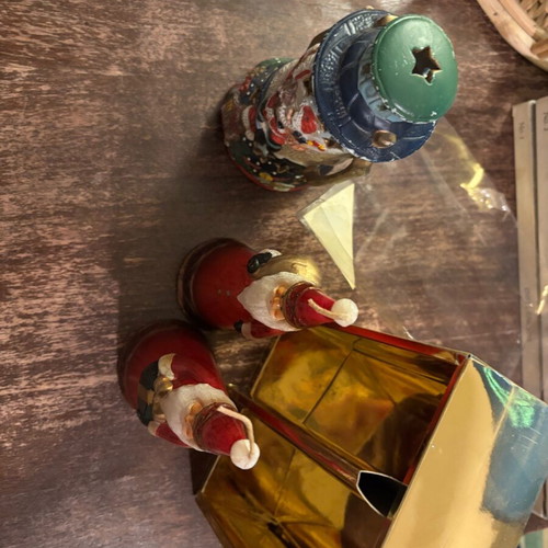Santa Claus candles and ceramic lantern lightly used