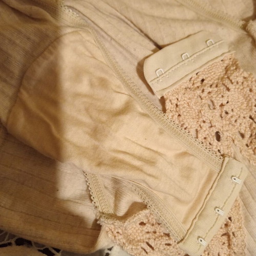 Vintage cotton lace bodysuit M/L, new, grey and beige