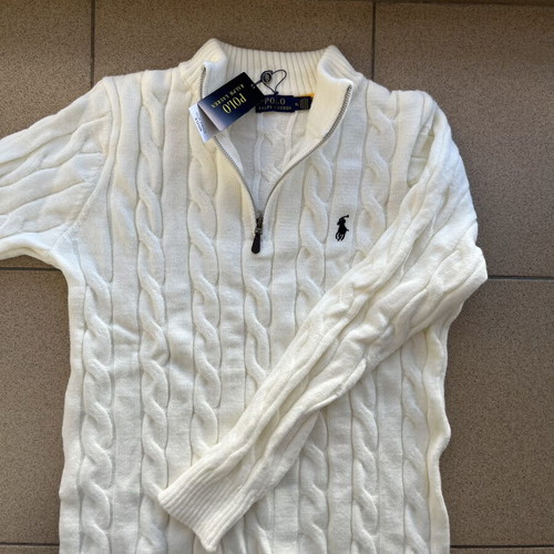 Ralph Lauren Quarter Zip Knit Cream White Size M New 100% Cotton