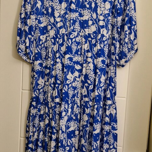 Kiki long dress with trouser sleeve new, white and blue, size M