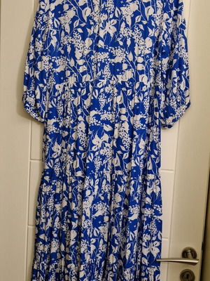Kiki long dress with trouser sleeve new, white and blue, size M