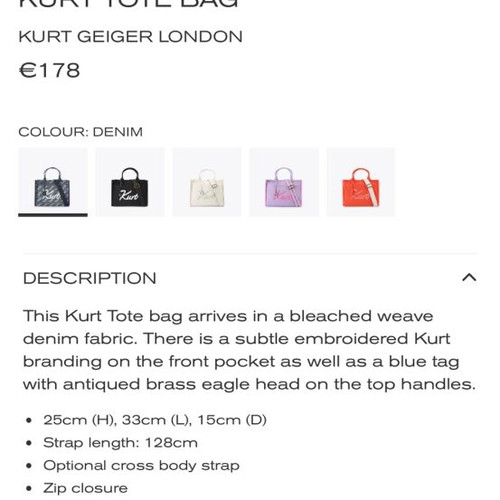 Kurt Geiger denim shoulder bag with extra strap