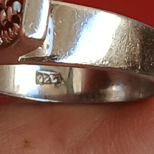 925 silver ring with red zirconia, 17 mm