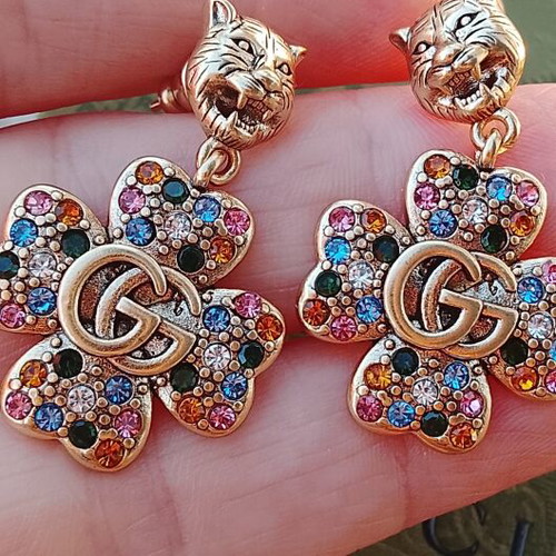 Gucci earrings with multicolored crystals and GG flower design new