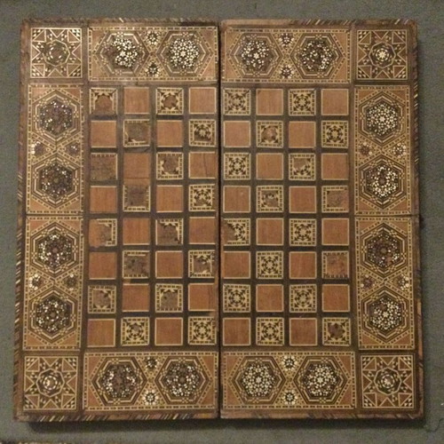 Traditional handmade chess and backgammon board used