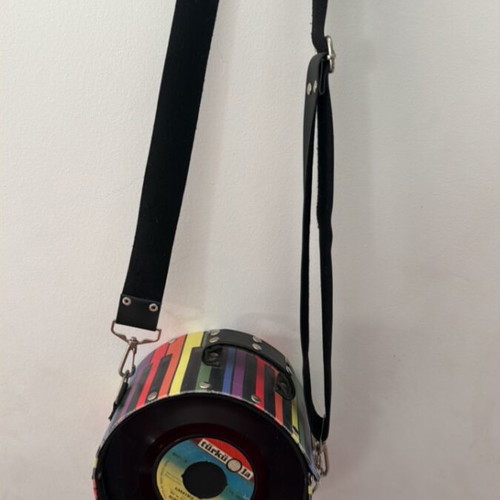 Vintage unique crossbody bag, black and colorful