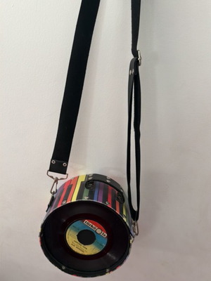 Vintage unique crossbody bag, black and colorful