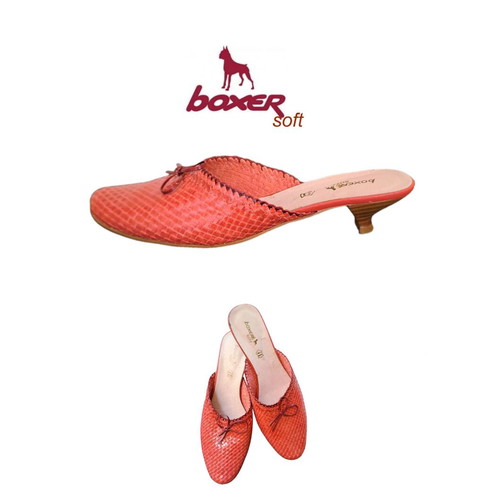Boxer leather women's mules, red, size 41