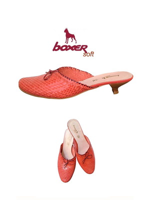 Boxer leather women's mules, red, size 41