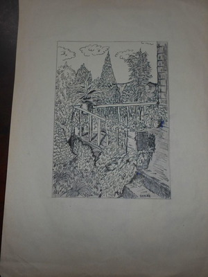 Landscape drawing on paper used 23x32cm